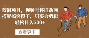 蓝海项目，视频号怀旧动画搭配搞笑段子，只要会剪辑轻松日入500+【揭秘】-网赚资源网