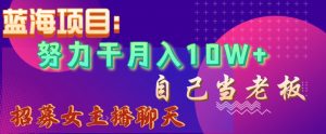 蓝海项目,努力干月入10W+,自己当老板,女主播招聘【揭秘】-网赚资源网