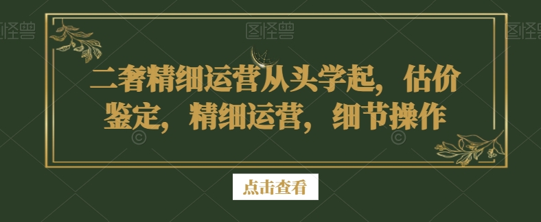 二奢精细运营从头学起，估价鉴定，精细运营，细节操作 - 网赚资源网-网赚资源网