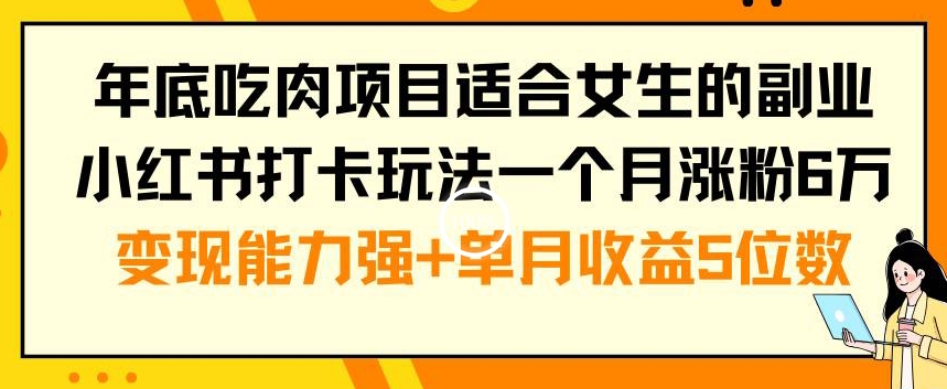 年底吃肉项目适合女生的副业小红书打卡玩法一个月涨粉6万+变现能力强+单月收益5位数【揭秘】 - 网赚资源网-网赚资源网