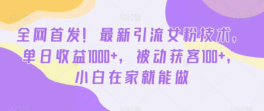 全网首发！最新引流女粉技术，单日收益1000+，被动获客100+，小白在家就能做【揭秘】 - 网赚资源网-网赚资源网