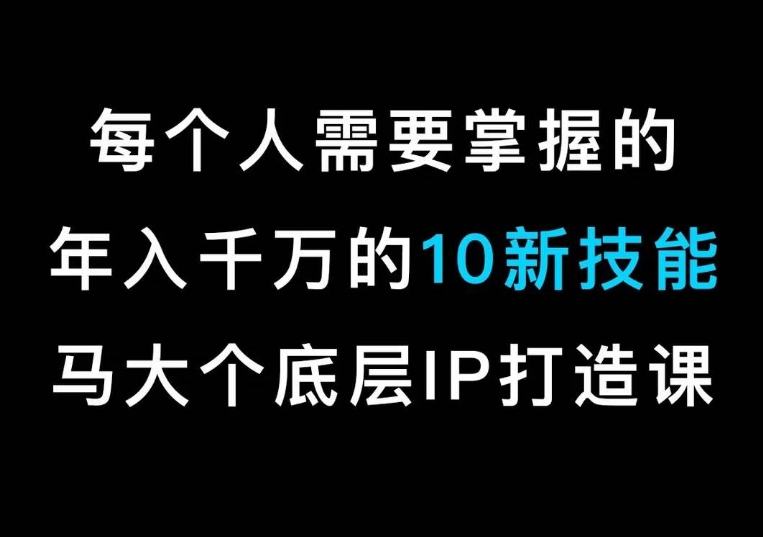马大个的IP底层逻辑课，​每个人需要掌握的年入千万的10新技能，约会底层IP打造方法！-网赚资源网