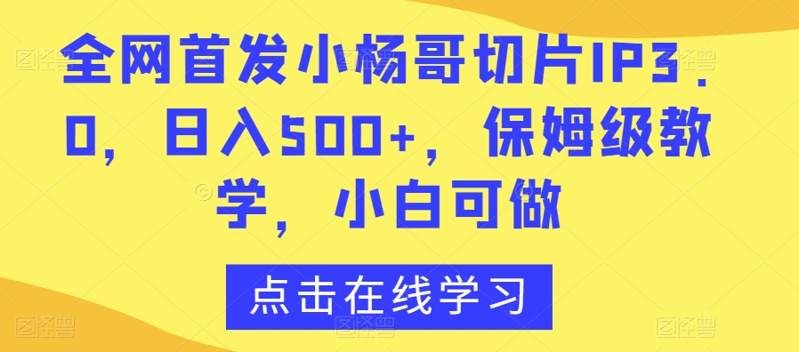 全网首发小杨哥切片IP3.0，日入500+，保姆级教学，小白可做【揭秘】 - 网赚资源网-网赚资源网