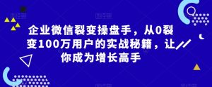 企业微信裂变操盘手,从0裂变100万用户的实战秘籍,让你成为增长高手-网赚资源网