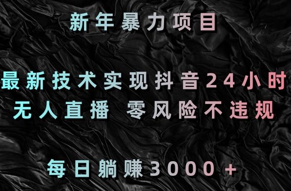 新年暴力项目，最新技术实现抖音24小时无人直播，零风险不违规，每日躺赚3000＋【揭秘】 - 网赚资源网-网赚资源网