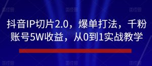 抖音IP切片2.0,爆单打法,千粉账号5W收益,从0到1实战教学【揭秘】-网赚资源网