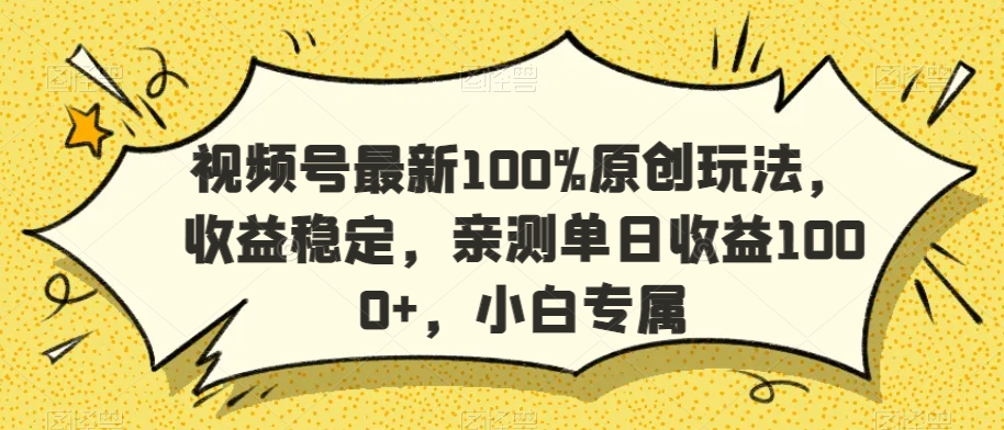 视频号最新100%原创玩法，收益稳定，亲测单日收益1000+，小白专属【揭秘】 - 网赚资源网-网赚资源网