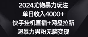 2024尤物暴力玩法，单日收入4000+，快手挂机直播+网盘拉新，超暴力男粉无脑变现【揭秘】-网赚资源网