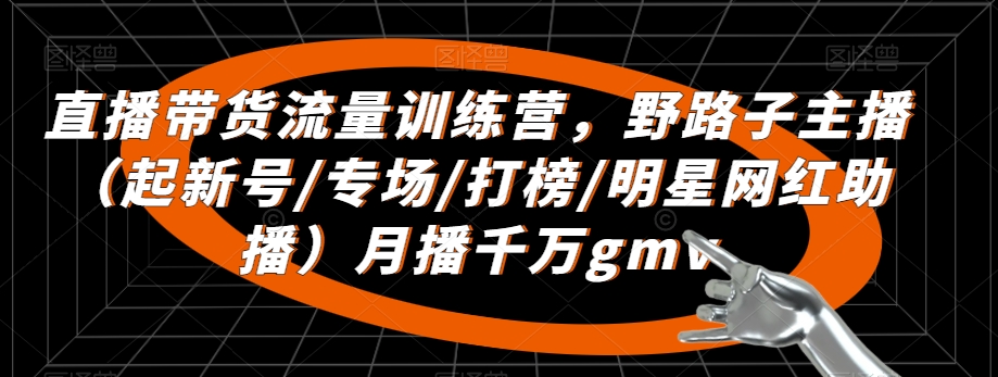 直播带货流量训练营，​野路子主播（起新号/专场/打榜/明星网红助播）月播千万gmv - 网赚资源网-网赚资源网
