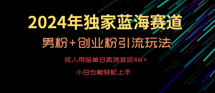 2024年独家蓝海赛道，成人用品单日卖货变现4W+，男粉+创业粉引流玩法，不愁搞不到流量【揭秘】 - 网赚资源网-网赚资源网