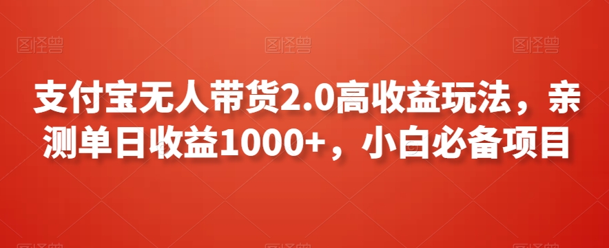 支付宝无人带货2.0高收益玩法，亲测单日收益1000+，小白必备项目【揭秘】 - 网赚资源网-网赚资源网