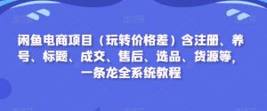 闲鱼电商项目(玩转价格差)含注册、养号、标题、成交、售后、选品、货源等,一条龙全系统教程-网赚资源网