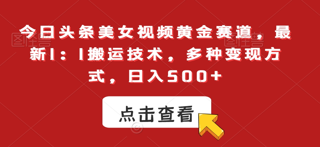 今日头条美女视频黄金赛道，最新1：1搬运技术，多种变现方式，日入500+【揭秘】 - 网赚资源网-网赚资源网