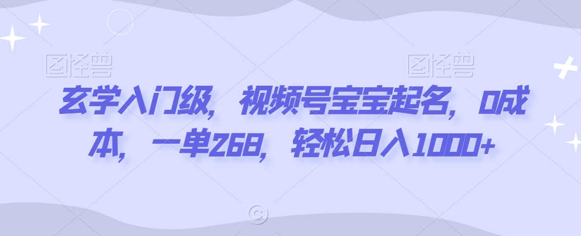 玄学入门级，视频号宝宝起名，0成本，一单268，轻松日入1000+【揭秘】 - 网赚资源网-网赚资源网