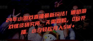 24年小游戏直播最新玩法！微恐游戏怪谈研究所，无需露脸，0粉开播，小白轻松月入5W+【揭秘】-网赚资源网