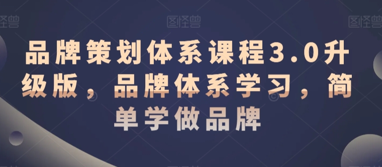 品牌策划体系课程3.0升级版，品牌体系学习，简单学做品牌 - 网赚资源网-网赚资源网