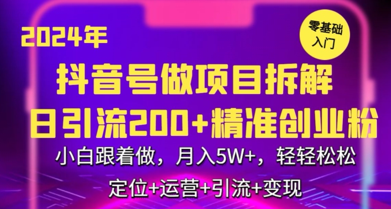 2024年抖音做项目拆解日引流300+创业粉，小白跟着做，月入5万，轻轻松松【揭秘】 - 网赚资源网-网赚资源网