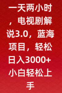一天两小时，电视剧解说3.0，蓝海项目，轻松日入3000+小白轻松上手【揭秘】-网赚资源网