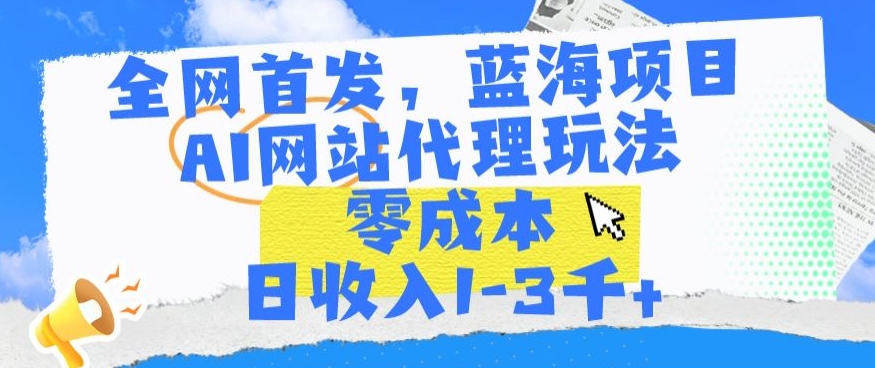 全网首发，蓝海项目，AI网站代理玩法，零成本日收入1-3千+【揭秘】 - 网赚资源网-网赚资源网