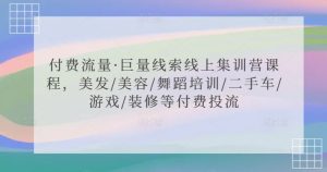 付费流量·巨量线索线上集训营课程,美发/美容/舞蹈培训/二手车/游戏/装修等付费投流-网赚资源网