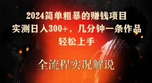 2024简单粗暴的赚钱项目,实测日入300+,几分钟一条作品,轻松上手【揭秘】-网赚资源网