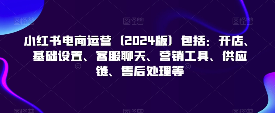 小红书电商运营（2024版）包括：开店、基础设置、客服聊天、营销工具、供应链、售后处理等 - 网赚资源网-网赚资源网
