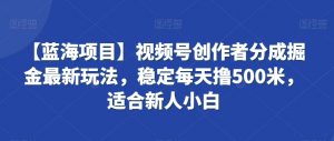 【蓝海项目】视频号创作者分成掘金最新玩法,稳定每天撸500米,适合新人小白【揭秘】-网赚资源网