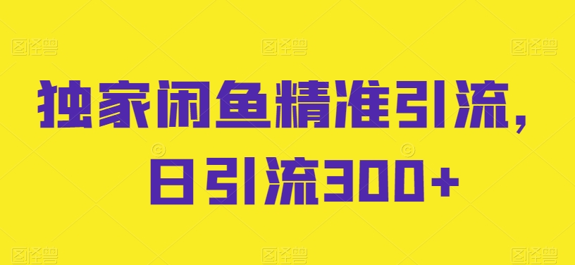 独家闲鱼精准引流，日引流300+【揭秘】-网赚资源网