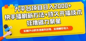 大平台项目日入2000+,快手播剧新方法+持久开播技术,狂撸磁力聚星【揭秘】-网赚资源网