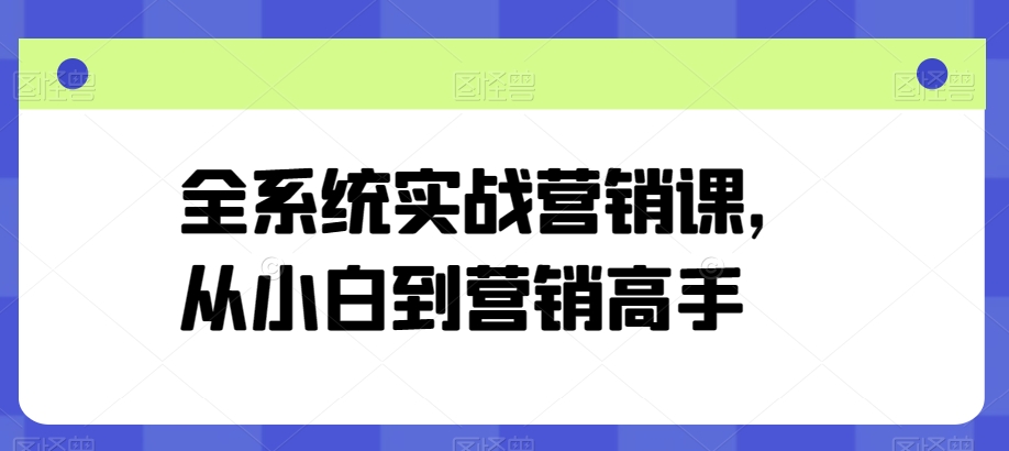 全系统实战营销课，从小白到营销高手 - 网赚资源网-网赚资源网