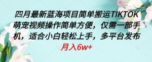 四月最新蓝海项目，简单搬运TIKTOK萌宠视频，操作简单方便，仅需一部手机【揭秘】-网赚资源网