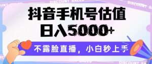 抖音手机号估值,日入5000+,不露脸直播,小白秒上手【揭秘】-网赚资源网