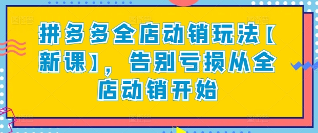 拼多多全店动销玩法【新课】，告别亏损从全店动销开始 - 网赚资源网-网赚资源网