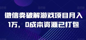 微信卖破解游戏项目月入1万,0成本资源已打包【揭秘】-网赚资源网