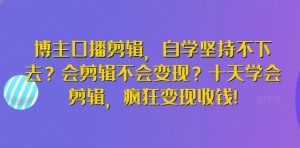 博主口播剪辑,自学坚持不下去?会剪辑不会变现?十天学会剪辑,疯狂变现收钱!-网赚资源网