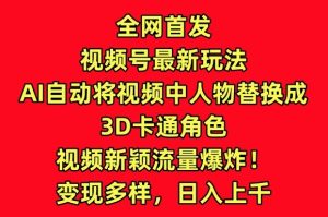 全网首发视频号最新玩法，AI自动将视频中人物替换成3D卡通角色，视频新颖流量爆炸【揭秘】-网赚资源网