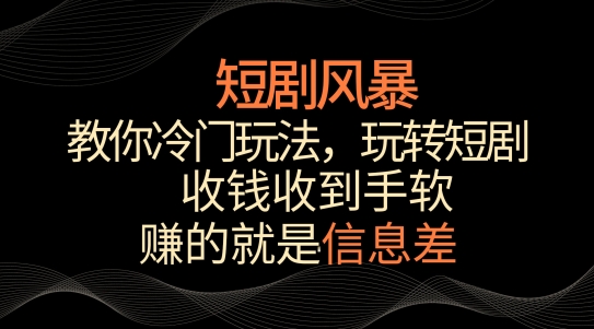 短剧风暴，教你冷门玩法，玩转短剧，收钱收到手软【揭秘】 - 网赚资源网-网赚资源网