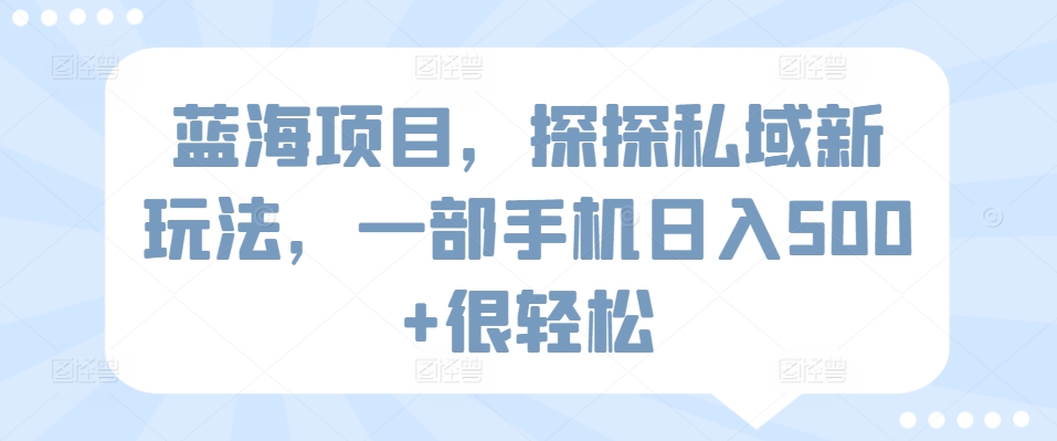 蓝海项目，探探私域新玩法，一部手机日入500+很轻松【揭秘】 - 网赚资源网-网赚资源网