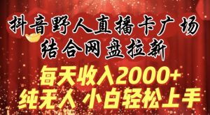 每天收入2000+，抖音野人直播卡广场，结合网盘拉新，纯无人，小白轻松上手【揭秘】-网赚资源网