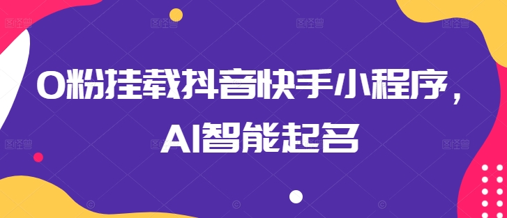 0粉挂载抖音快手小程序，AI智能起名-网赚资源网