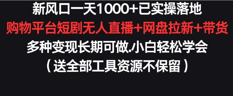 新风口一天1000+已实操落地购物平台短剧无人直播+网盘拉新+带货多种变现长期可做【揭秘】 - 网赚资源网-网赚资源网