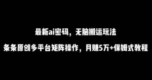 最新ai流量密码，傻瓜式搬运玩法，条条原创，多平台矩阵操作，月赚5万+保姆式教程【揭秘】-网赚资源网