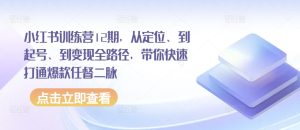 小红书训练营12期，从定位、到起号、到变现全路径，带你快速打通爆款任督二脉-网赚资源网