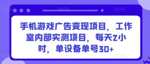 手机游戏广告变现项目，工作室内部实测项目，每天2小时，单设备单号30+【揭秘】-网赚资源网