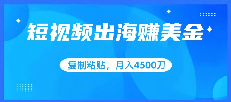 短视频出海赚美金，复制粘贴批量操作，小白轻松掌握，月入4500美刀【揭秘】 - 网赚资源网-网赚资源网