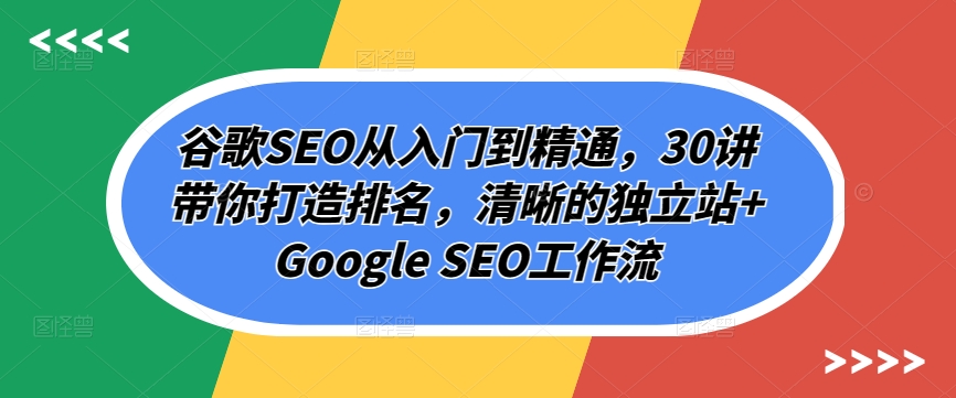 谷歌SEO从入门到精通，30讲带你打造排名，清晰的独立站+Google SEO工作流 - 网赚资源网-网赚资源网