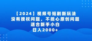 2024视频号短剧玩法，没有授权问题，不担心原创问题，适合新手小白，日入2000+【揭秘】-网赚资源网