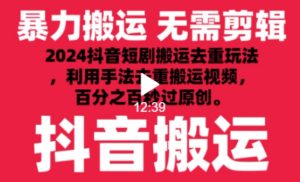2024最新抖音搬运技术,抖音短剧视频去重,手法搬运,利用工具去重,达到秒过原创的效果【揭秘】-网赚资源网