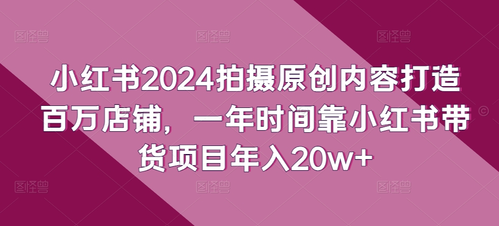 小红书2024拍摄原创内容打造百万店铺，一年时间靠小红书带货项目年入20w+ - 网赚资源网-网赚资源网