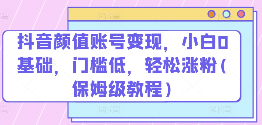 抖音颜值账号变现，小白0基础，门槛低，​轻松涨粉(保姆级教程)【揭秘】 - 网赚资源网-网赚资源网